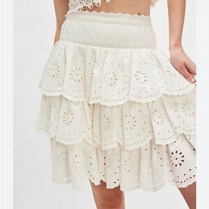 Free people sanibel ruffle mini skirt ivory